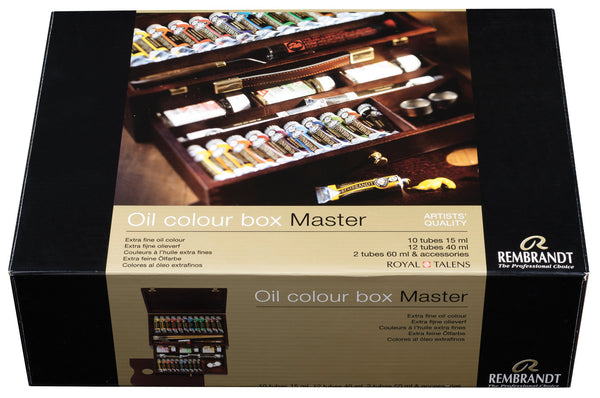 Rembrandt Couleurs à l’huile set coffret bois Master | 10 x 15 ml + 12 x 40 ml + 2 x 60 ml + accessoires