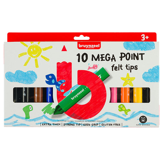 Bruynzeel 10-teiliges Mega Points Fasermalerset für Kinder