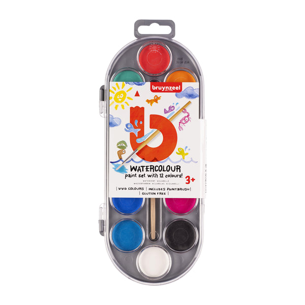 Bruynzeel Kids set de peinture à l'eau de 12 couleurs avec pinceau