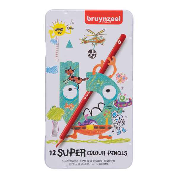 Bruynzeel Super crayons de couleur, boîte métallique de 12