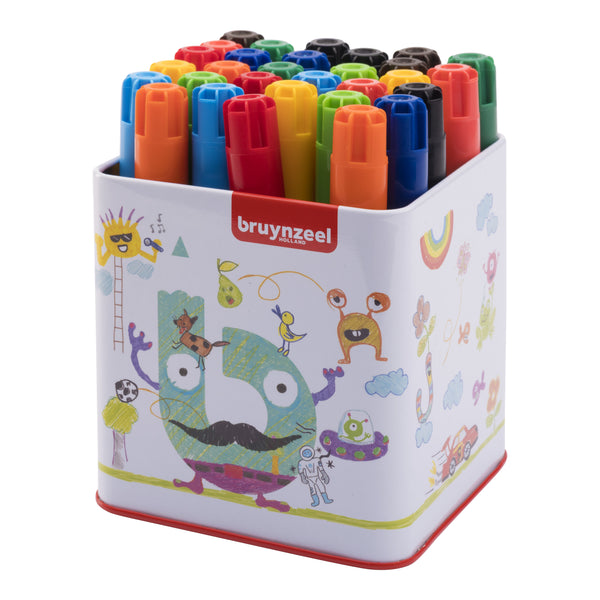 Bruynzeel Big point felt tips tin | 30 colours