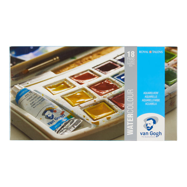 Van Gogh Watercolour plastic case set | 18 half pans + 2 x 10 ml tubes