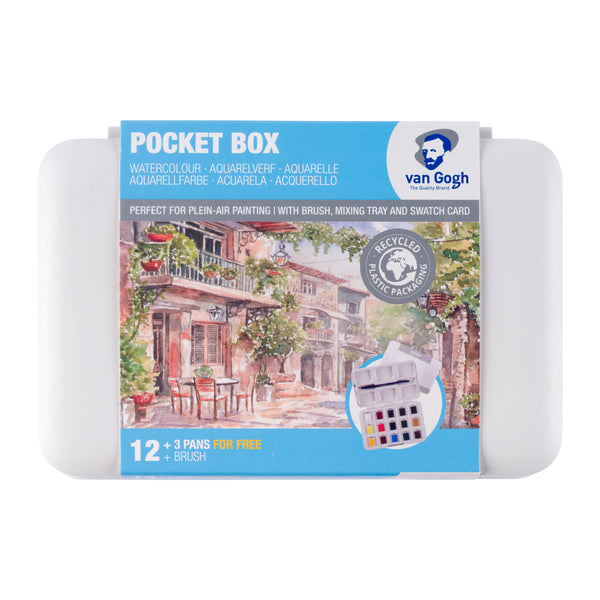 Van Gogh Aquarelverf pocket box Basic Colours met 12 kleuren in halve Napjes + 3 gratis kleuren