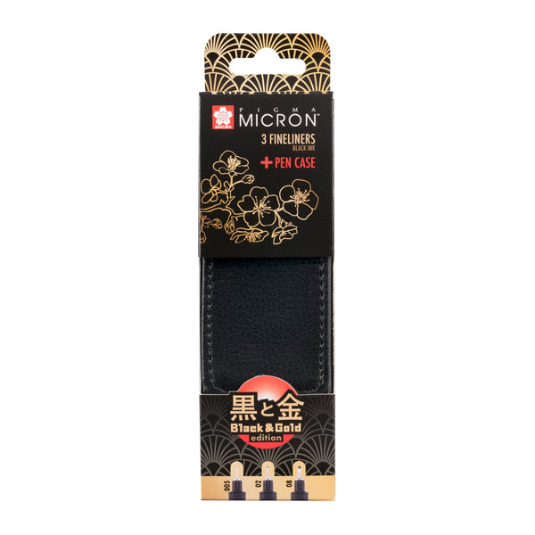 Sakura Pigma Micron Black & Gold Edition fineliner set + pen case | 3 sizes, black