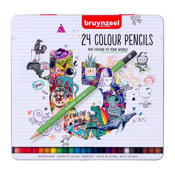 Bruynzeel Crayons de couleur en boîte métallique | 24 teintes 