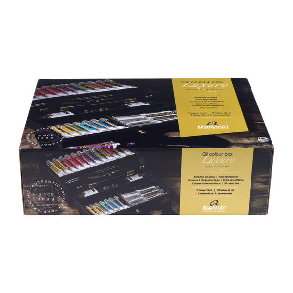 Rembrandt Set de pinturas al óleo en caja de madera Luxury | 7 x 15 ml + 12 x 40 ml + 3 x 60 ml + accesorios