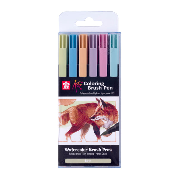 Sakura Koi Colouring Brush Pen set Earth| 6 colours