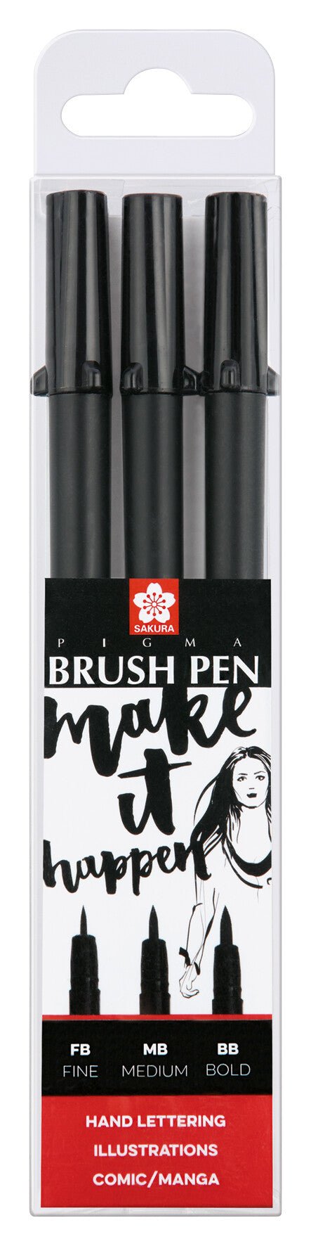 Sakura Pigma Brush Pen estuche, 3 x Fb Mb Bb 