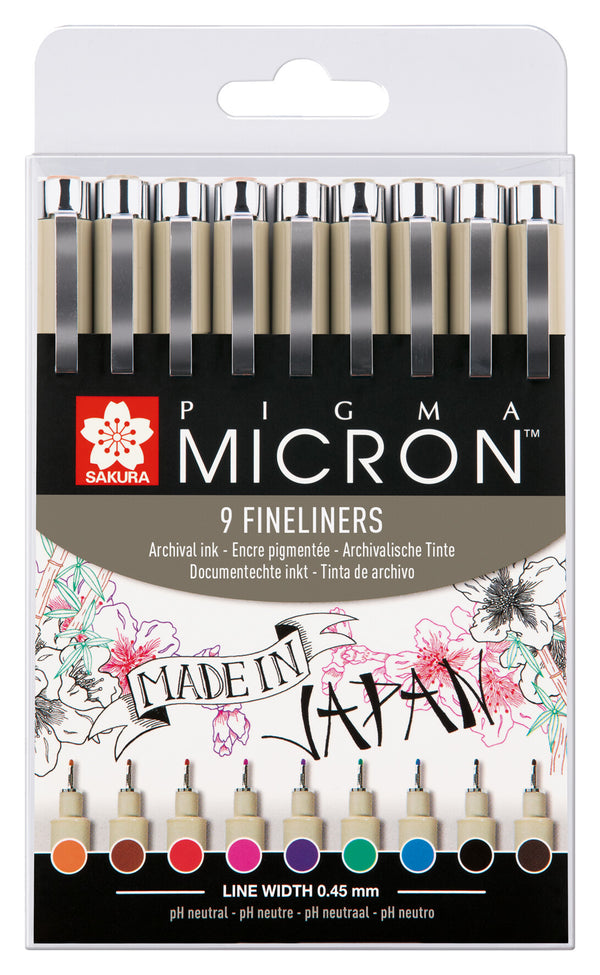 Sakura Pigma Micron 05, Etui mit 9 Farben 