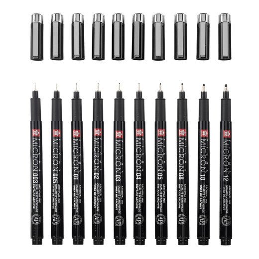 Sakura Pigma Micron Black Edition set + free pen case | 10 sizes, black