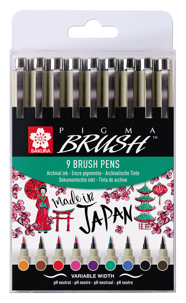 Sakura Pigma Brush, Etui mit 9 Farben