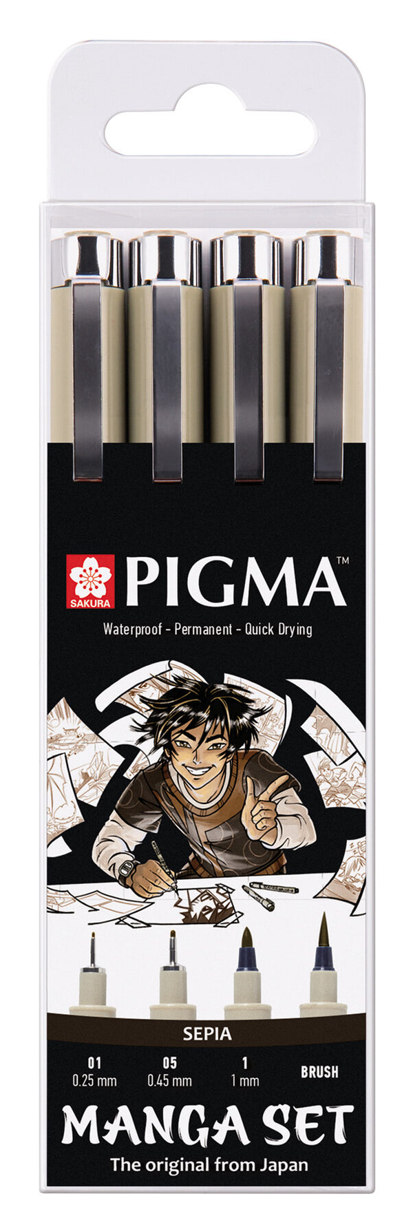 Sakura Pigma Micron fineliner Manga set | 4 sizes, sepia