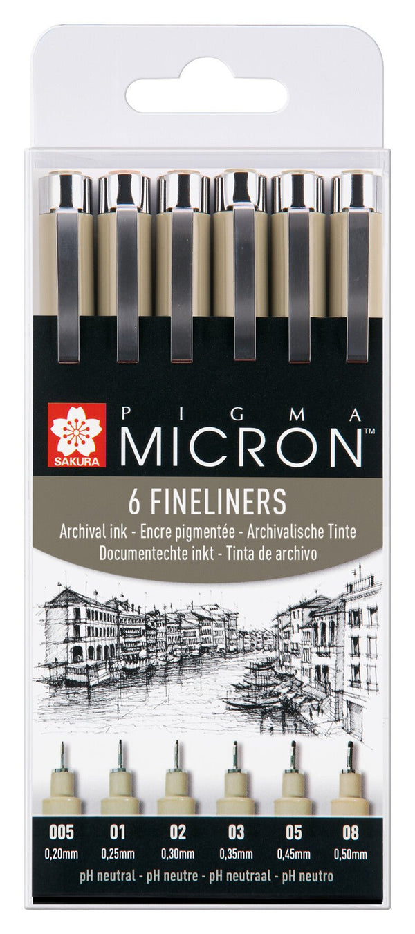 Sakura Pigma Micron fineliner set | 6 sizes, black