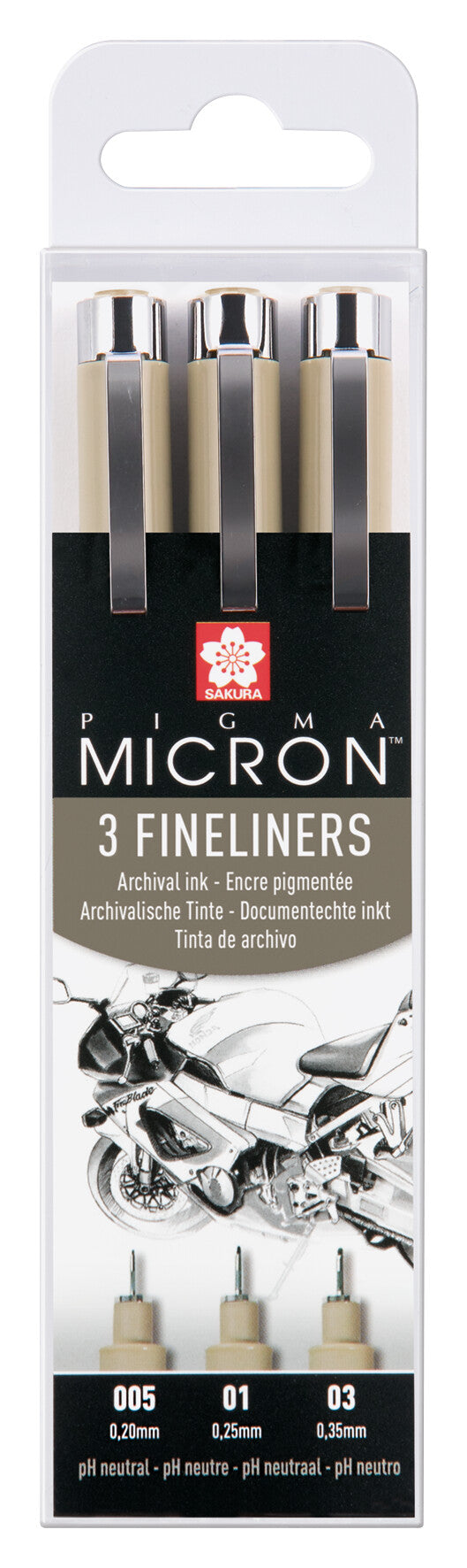 Sakura Pigma Micron fineliner set Design | 3 pens, 0.2 mm + 0.25 mm + 0.3 mm, black