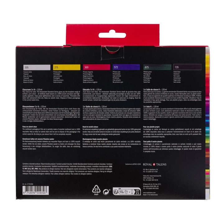 Amsterdam Standard Series acrylic paint classroom set | 6 x 120 ml