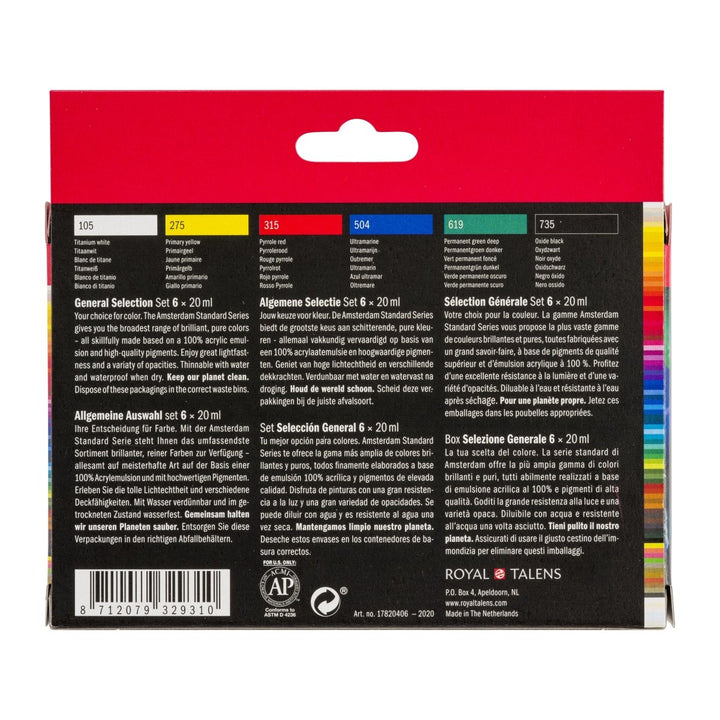 Amsterdam Standard Series acrylic paint general selection set | 6 x 20 ml