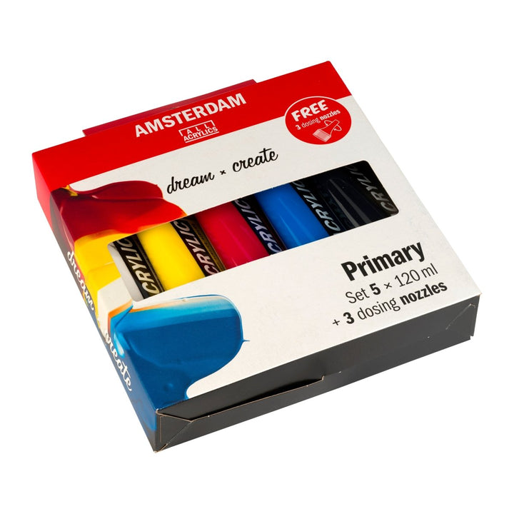 Amsterdam Standard Series acrylic paint primary set | 5 x 120 ml + 3 dosing nozzles