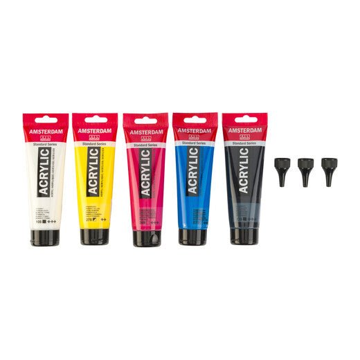 Amsterdam Standard Series acrylic paint primary set | 5 x 120 ml + 3 dosing nozzles