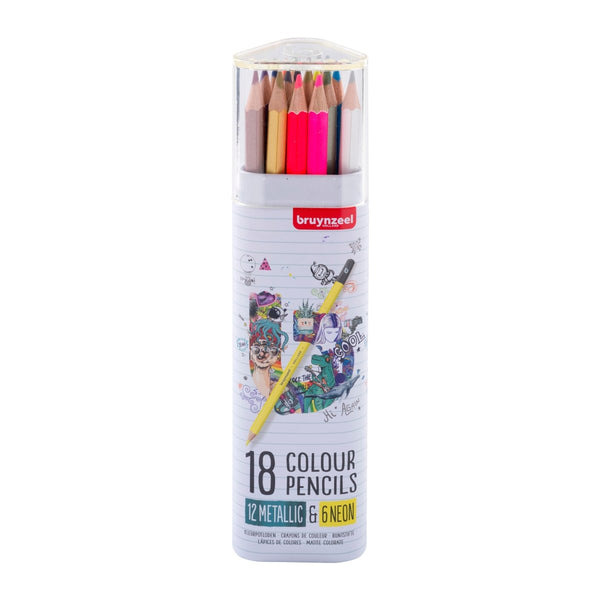 Bruynzeel Colour pencil tin metallic & neon | 18 colours