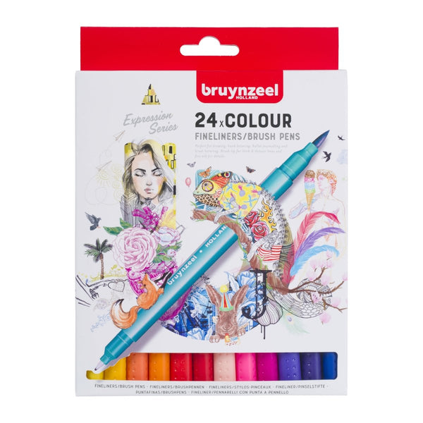 Bruynzeel Fineliner/brush pen set | 24 colours