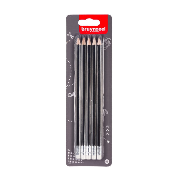 Bruynzeel Graphite pencil set | 5 HB graphite pencils with eraser tips