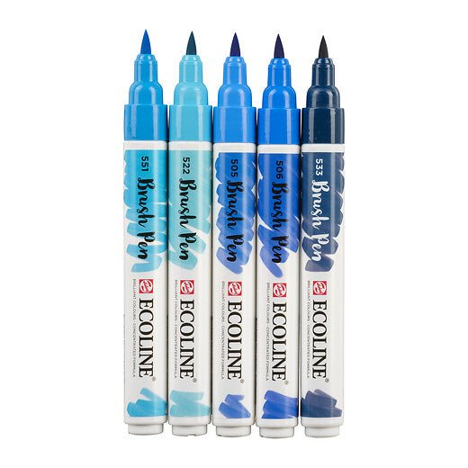 Ecoline Brush Pen set Blue | 5 colours