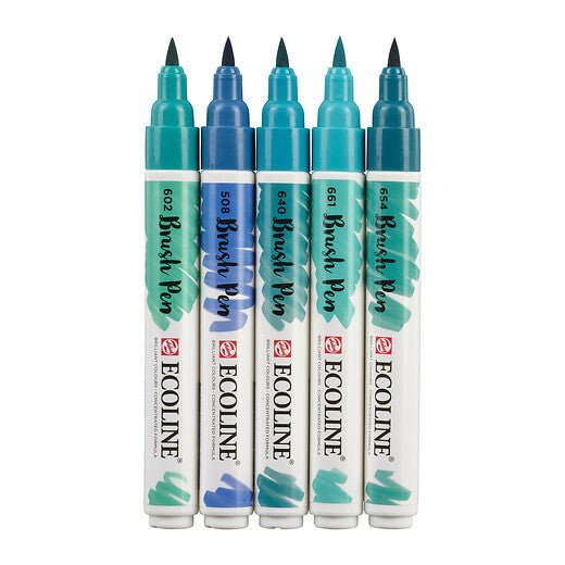 Ecoline Brush Pen set Green Blue | 5 colours