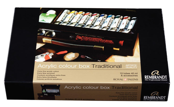 Rembrandt Acrylic colour wooden box set Traditional | 10 x 40 ml + accessories