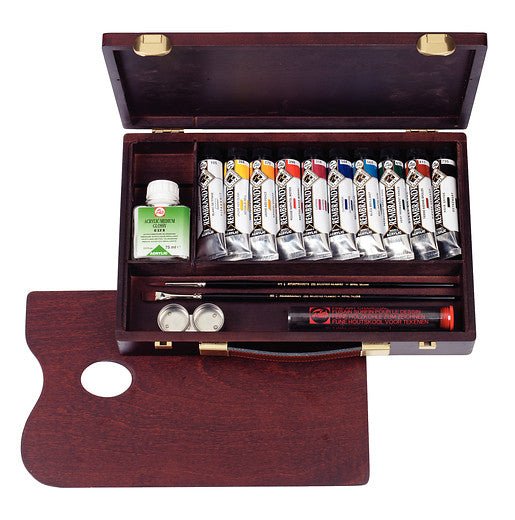 Rembrandt Acrylic colour wooden box set Traditional | 10 x 40 ml + accessories