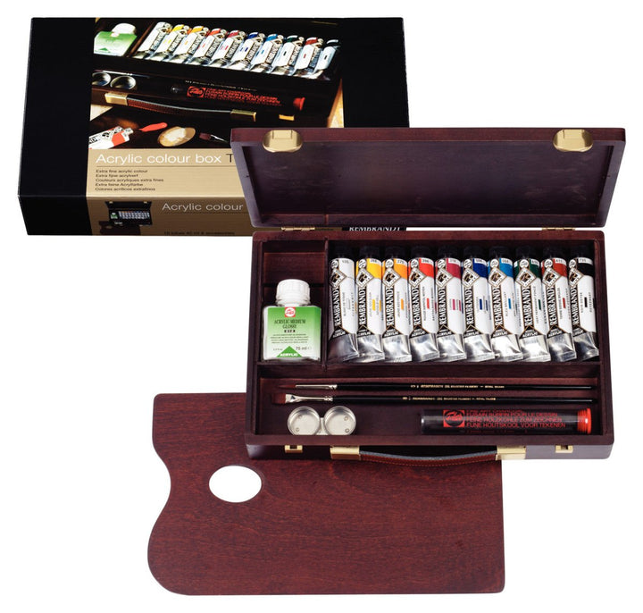 Rembrandt Acrylic colour wooden box set Traditional | 10 x 40 ml + accessories