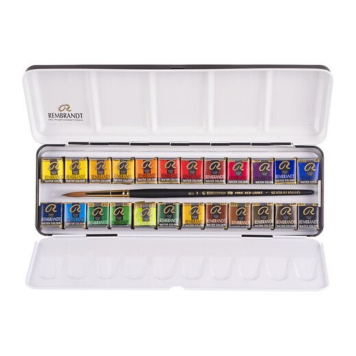 Rembrandt Watercolour metal tin set | 24 pans + brush