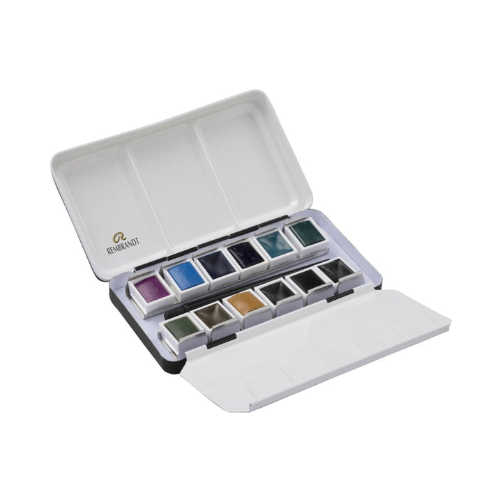 Rembrandt Watercolour metal tin set Granulating Colour Selection | 12 pans + brush