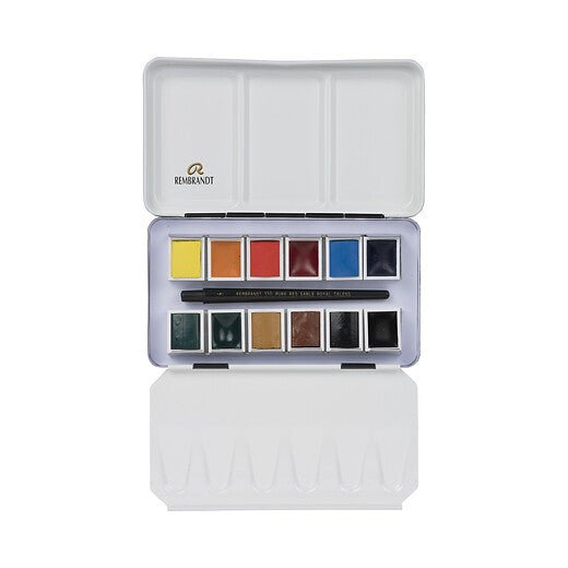 Rembrandt Watercolour metal tin set Mono - Pigmented Colour Selection | 12 pans + brush