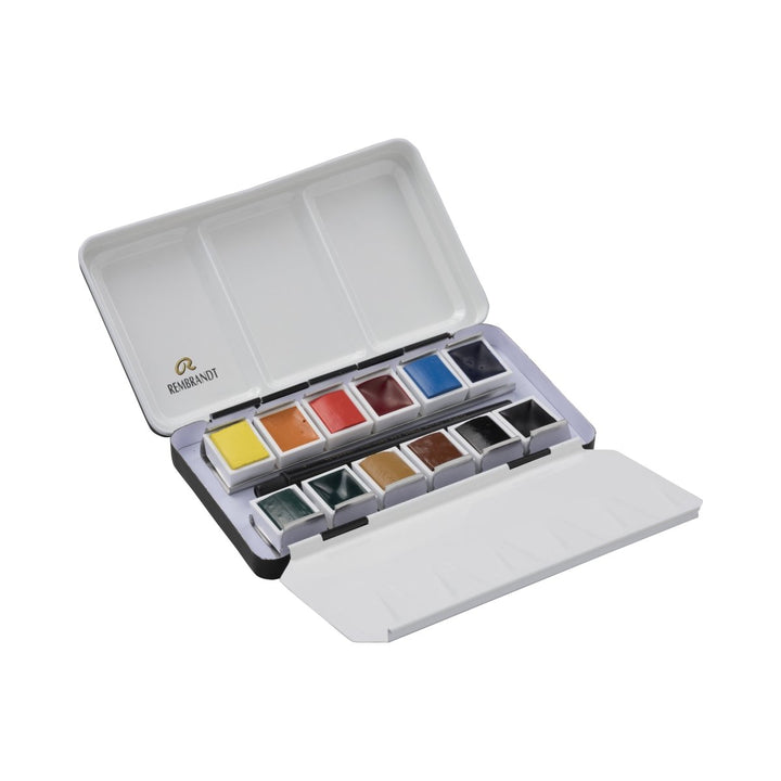 Rembrandt Watercolour metal tin set Mono - Pigmented Colour Selection | 12 pans + brush