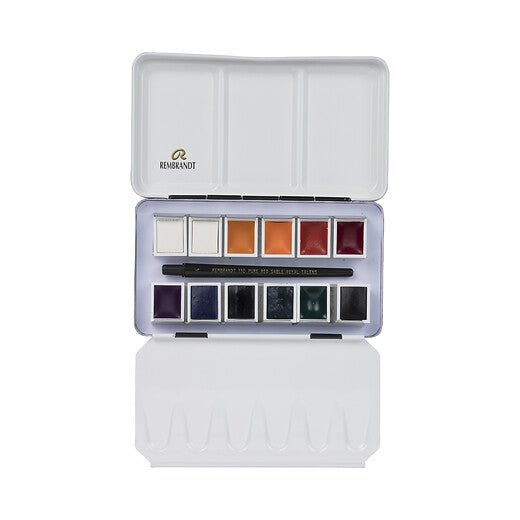 Rembrandt Watercolour metal tin set Opaque White Mixing Colour Selection | 12 pans + brush