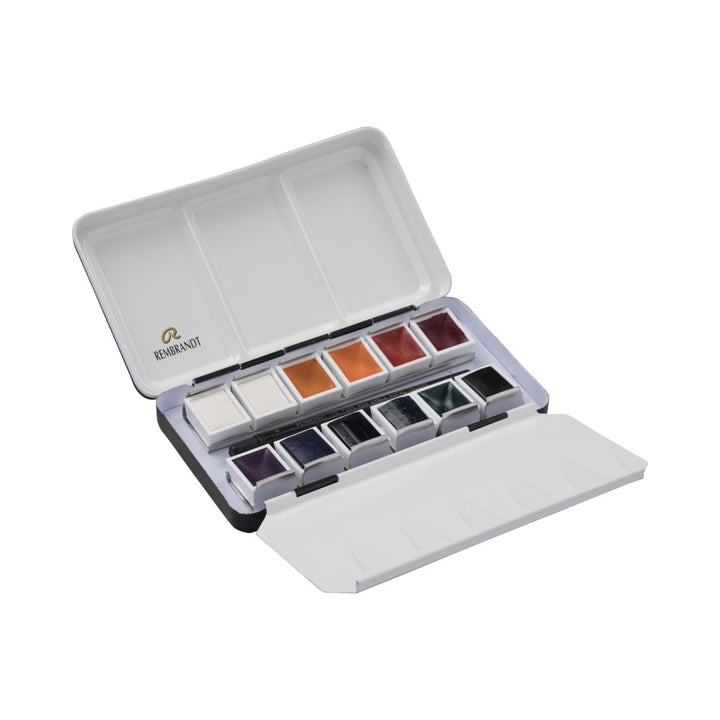 Rembrandt Watercolour metal tin set Opaque White Mixing Colour Selection | 12 pans + brush