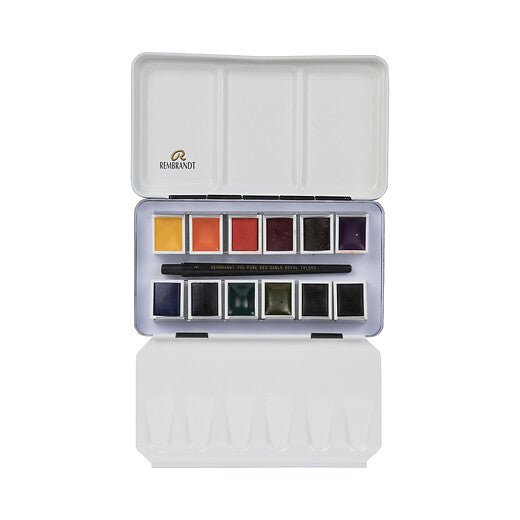 Rembrandt Watercolour metal tin set Oxide Black Mixing/Dusk Colour Selection | 12 pans + brush