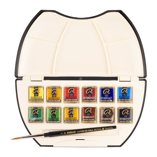 Rembrandt Watercolour plastic pocket box set | 12 pans + brush