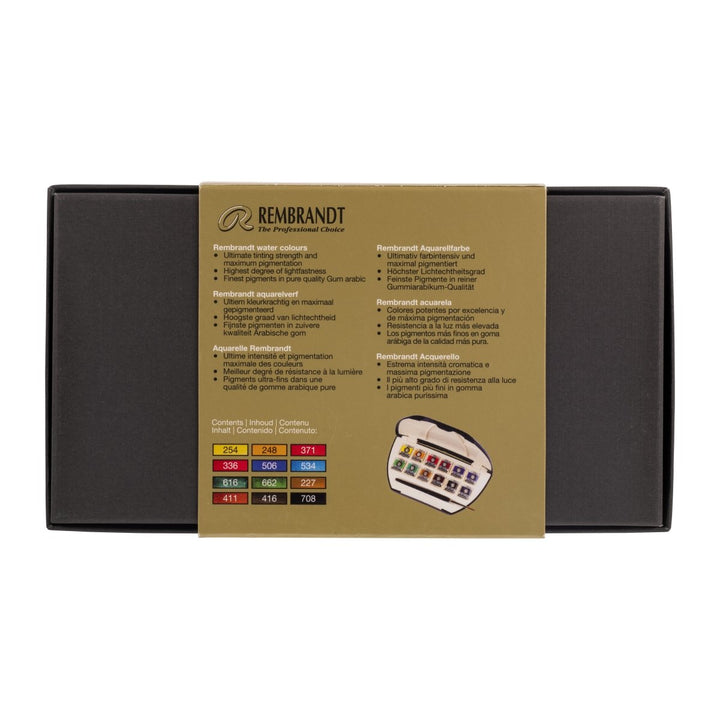 Rembrandt Watercolour plastic pocket box set | 12 pans + brush