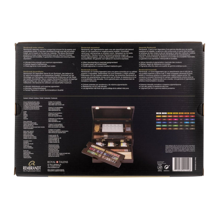 Rembrandt Watercolour wooden box set Master | 42 pans + accessories