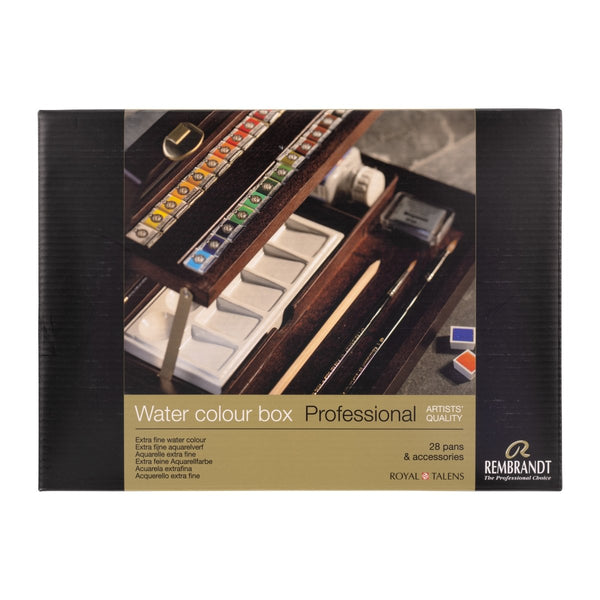 Rembrandt Watercolour wooden box set Professional | 28 pans + accessories