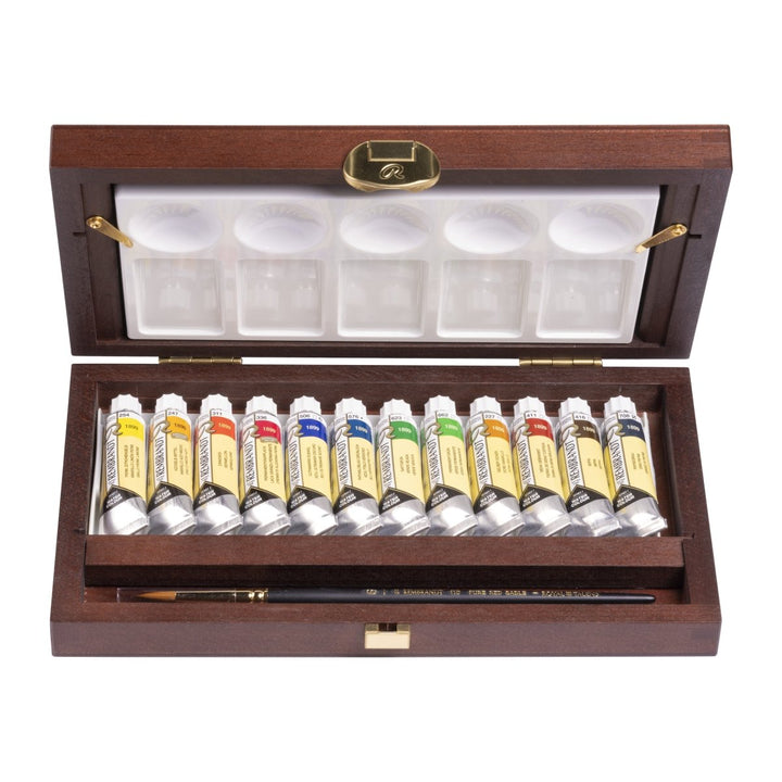 Rembrandt Watercolour wooden box set Traditional | 12 x 10 ml tubes + accessories