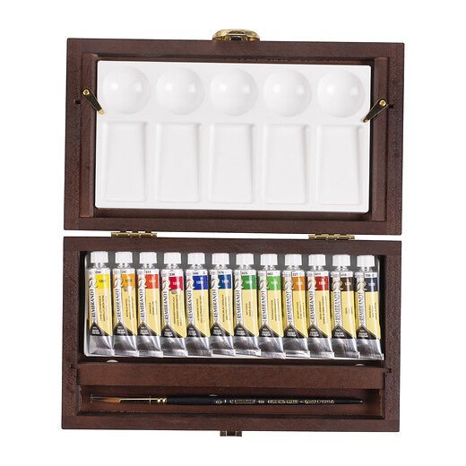 Rembrandt Watercolour wooden box set Traditional | 12 x 10 ml tubes + accessories