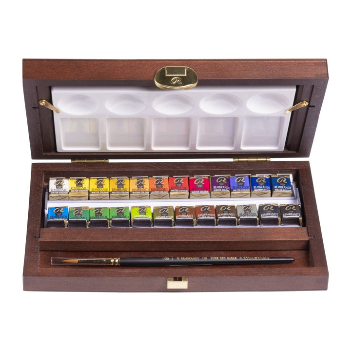 Rembrandt Watercolour wooden box set Traditional | 24 pans + accessories