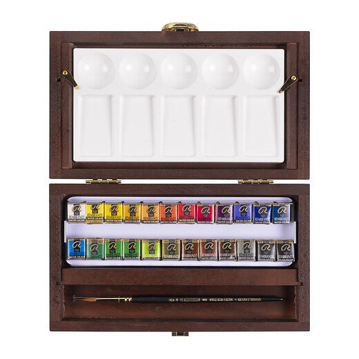 Rembrandt Watercolour wooden box set Traditional | 24 pans + accessories