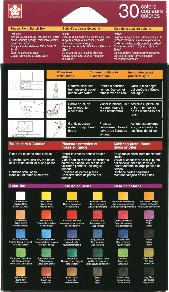 Sakura Koi Water Colors Pocket Field Sketch Box | 30 half pans