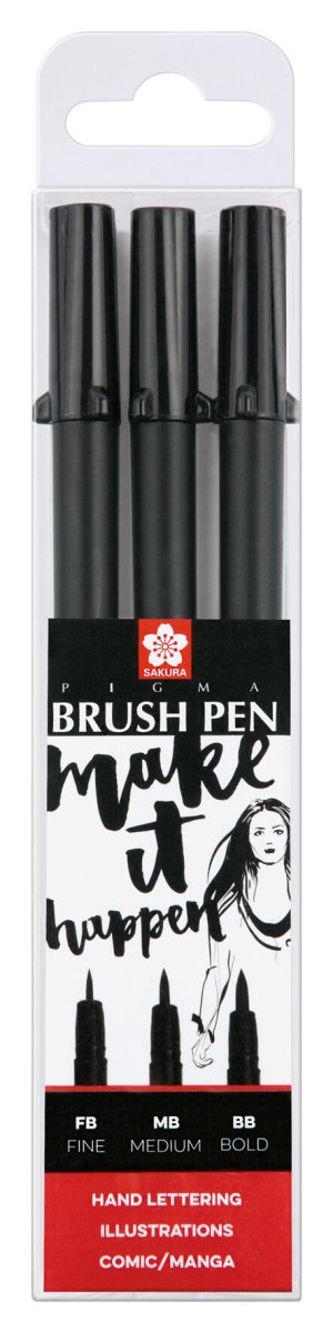 Sakura Pigma Brush Pen set | 3 sizes, black