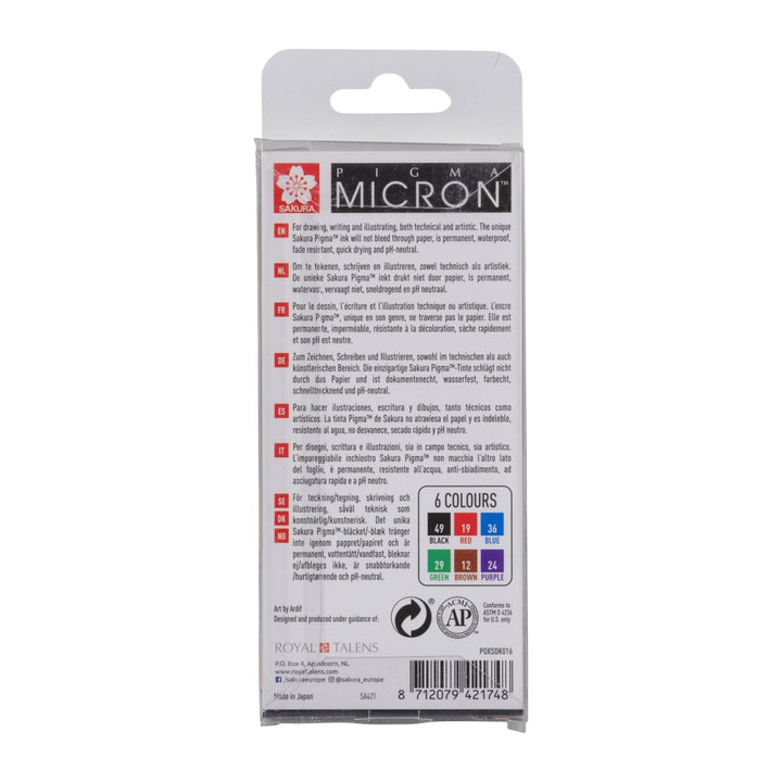 Sakura Pigma Micron 01 fineliner set | 6 colours