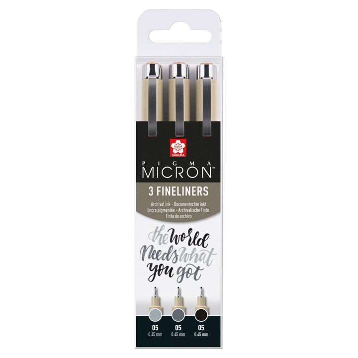 Sakura Pigma Micron 05 fineliner set | 3 pens, black & gray