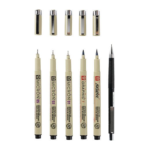 Sakura Pigma Micron fineliner Manga set | 6 sizes, black